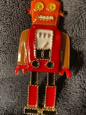 Red Enamel Robot Brooch - Women's Jewelry